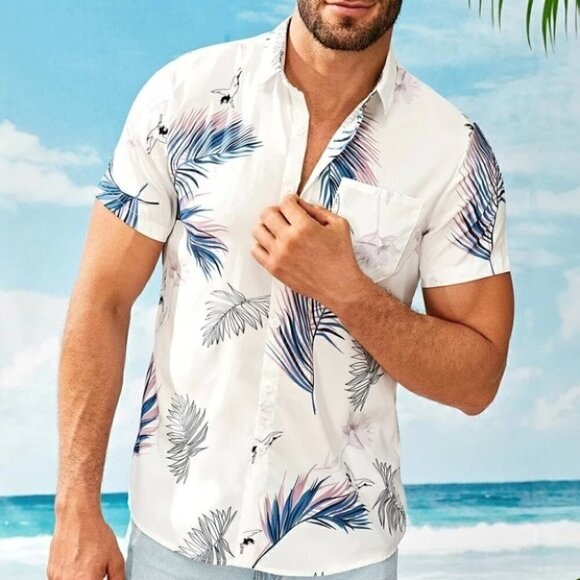 undefined Other - White Vacation Style Men's Hawaiian Print Shirt